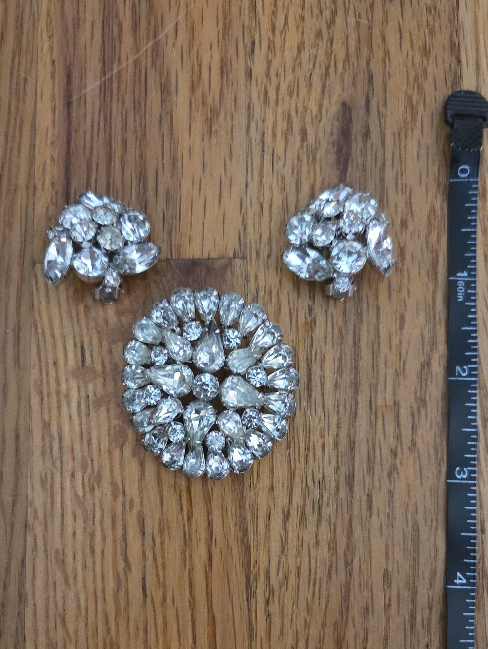 Kramer Crystal Cluster Brooch and Clip Earrings Set - Clear